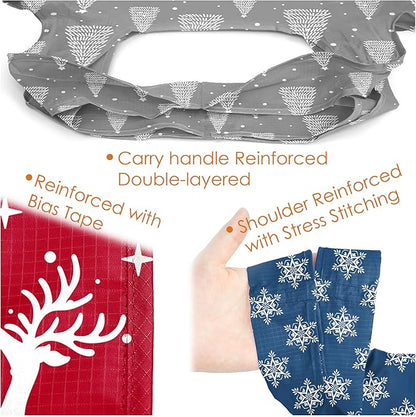 BeeGreen Christmas Reusable Gift Bags,6 Pack Large Holiday Tote Foldable Cloth Bag for Women, Cute Grocery Storage for Xmas Gifts Market Shopping, Washable Collapsible Reusable Bags with Handles
