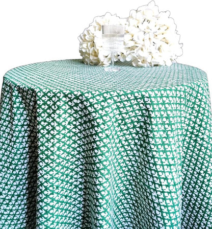 ATOSII Queen Green 100% Cotton Round Tablecloth, Handblock Print Floral Table Cloth for Kitchen Dining Linen I Parties, Weddings, Outdoors, Christmas, Thanksgiving I Fall Home Decor 60" Inches Round
