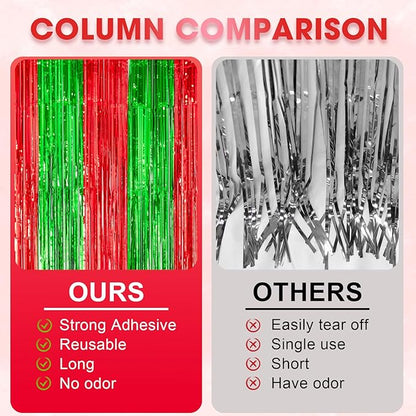 3 Pack 3.3x8.2 Feet Red and Green Foil Fringe Backdrop Curtains, Tinsel Streamers Birthday Party Decorations, Fringe Backdrop for Graduation, Baby Shower, Gender Reveal, Disco Party