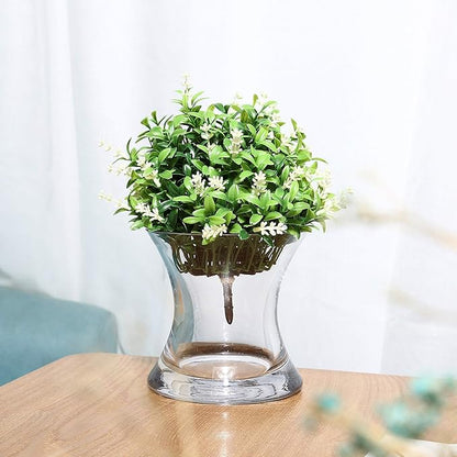 WGV Unique Bouquet Vase, 7" W, 7" H, Clear Short Hurricane Concaved Neiman Glass Floral Container, Home Wedding Event Decor, 1 Piece (VHV0707)