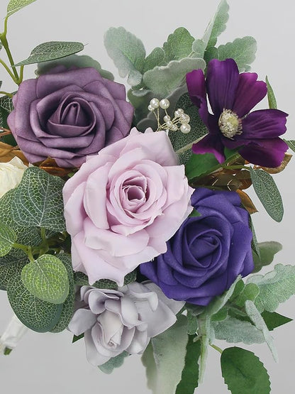 Rinlong 1Pc Purple Bridesmaids Bouquet Artificial Wedding Bouquets for Bridesmaid Silk Bouquet for Wedding Prom Homecoming