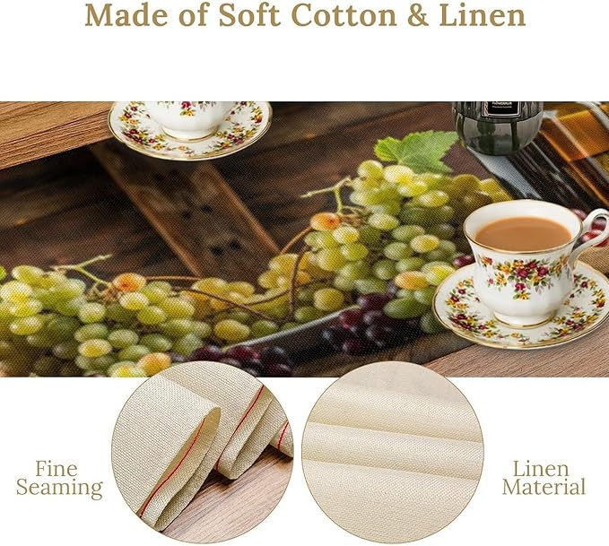 Red Wine Themed Vintage Table Runner, Kitchen Dining Table Farmhouse Decoration for Home Party Decor 13x36 in