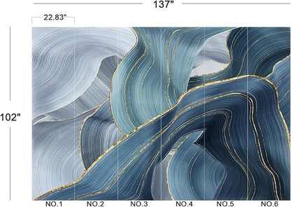 Eierme-Gilding Marble Blue Wall Mural Wallpaper for Bedroom Peel and Stick 137" x 102"
