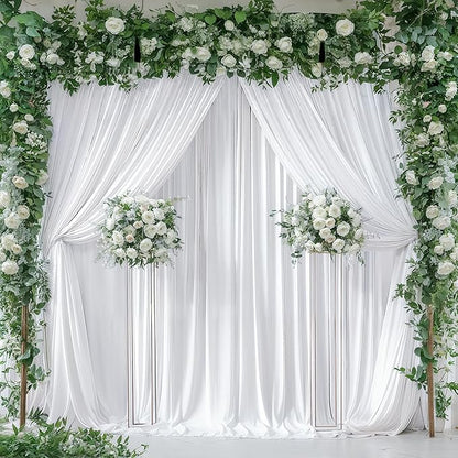 White Backdrop Curtains 6 Panels, 10 Feet Wrinkle-Free Polyester Photography Backdrop Drapes for Wedding Baby Shower Party Background Backdrop Stand- 24 X10FT (White)