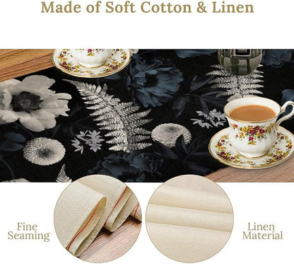 Vintage Floral Table Runner,Gothic Blue White Retro Floral Plant Print Table Runner for Home Kitchen Table Dining Indoor Outdoor Party Decor 13x70 Inch