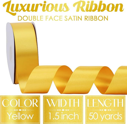 MEEDEE Satin Ribbon - 1.5 inch Yellow Double Faced Satin Ribbon, 50 Yards for Christmas, Thanksgiving, Weddings, Crafts, Flower Bouquets