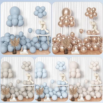 Amandir 153pcs Dusty Blue Balloon Arch Garland Kit, Different Sizes 18 12 10 5 inch White Sand Beige Cream Champagne Fog Baby Blue Balloons for Boy Baby Shower Birthday Bridal Wedding Party Decoration