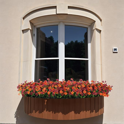 Fall Mums Artificial Flowers for Outdoors Potted, 12 Bundles Fake Fall Daisy Flower with Realistic Eucalyptus Leaves, Fake Plants for Greenery Boxwood Porch Patio Garden Pot Courtyard(Orange Brown)