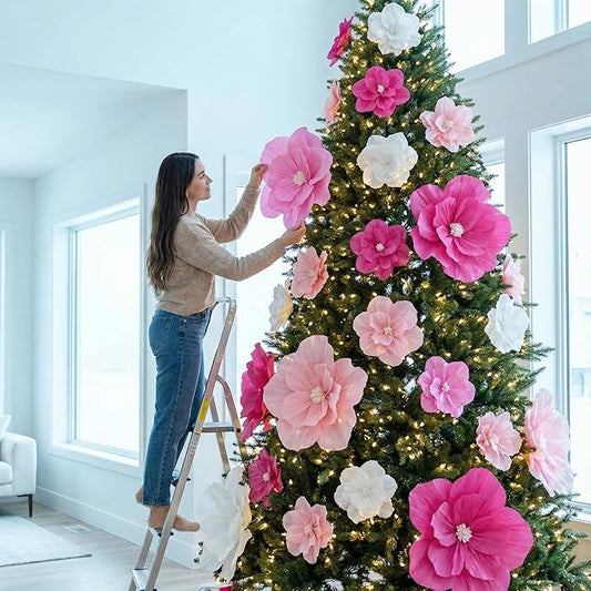 Giant Paper Flowers Artificial Large Paper Flower Decoration for Handcrafted Wall Backdrop Christmas Mexican Wedding Graduation Bridal Shower Birthday Party Supplies(Pink Gradient,18 Pcs)