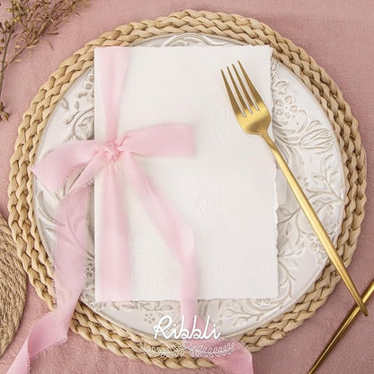Ribbli Pale Blush Ribbon 1 Inch x 3 Rolls Total 24 Yards Light Pink Handmade Fringe Chiffon Silk Ribbon for Wrapping Wedding Invitations Bridal Bouquets DIY Crafts Home Decor