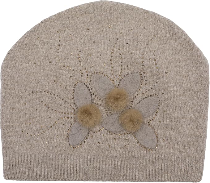 ZLYC Women Floral Slouchy Beanie Hat Double Layer Winter Knit Skull Cap
