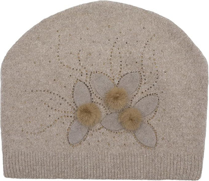 ZLYC Women Floral Slouchy Beanie Hat Double Layer Winter Knit Skull Cap