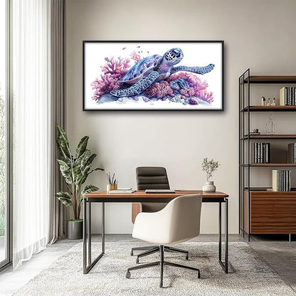 Framed Large Pictures Wall Art for Living Room, Sea Turtle Coral Oversized Wall Decor Ocean Animal Canvas Print Painting Modern Extra Large Framed Artwork for Bedroom Office 60"x30"