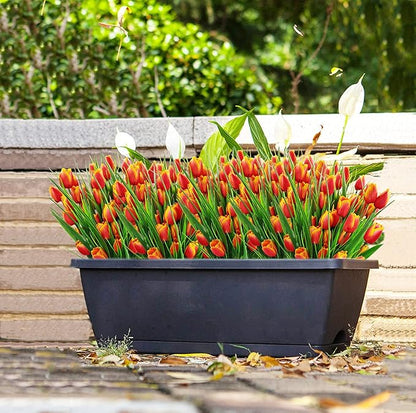 8 Bundles Outdoor Artificial Tulips Fake Flowers UV Resistant Faux Plastic Greenery Shrubs Plants for Home Outside Garden Porch Window Farmhouse Decor (Orange)