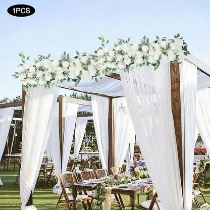 TFCFL Artificial Flowers Row, 39.5" X 12" Wedding Arch Faux Floral Swags, 3D Flower Panels Arrangement, DIY Wall Backdrop for Wedding Party Table Runner Decoration (White)