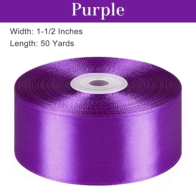 1-1/2 Inches 50 Yards Purple Satin Ribbon, Solid Fabric Ribbon Roll for Flower Bouquets, Gift Wrapping, Wedding, Handmade Crafts