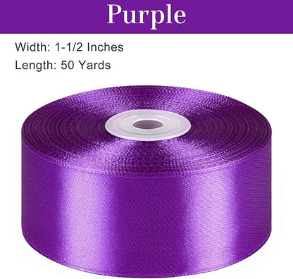 1-1/2 Inches 50 Yards Purple Satin Ribbon, Solid Fabric Ribbon Roll for Flower Bouquets, Gift Wrapping, Wedding, Handmade Crafts