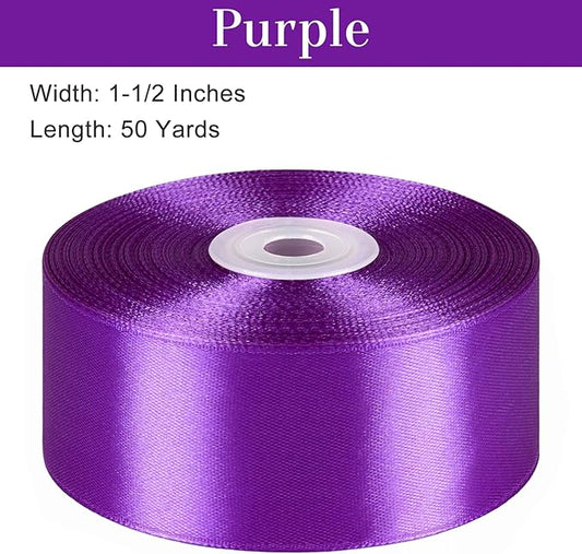 1-1/2 Inches 50 Yards Purple Satin Ribbon, Solid Fabric Ribbon Roll for Flower Bouquets, Gift Wrapping, Wedding, Handmade Crafts