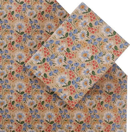 Aimyoo Kraft Floral Wrapping Paper Roll - Jumbo Roll - 30 Inch x 33 Feet - All Occasion Vintage Flower Gift Wrap Paper for Mother's Day Wedding Birthday Bridal Shower