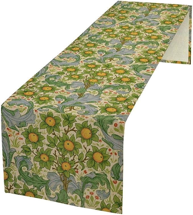William Morris Original Design Green Table Runner Vintage Floral Table Runner for Dining Table Decor 13 x 36 Inch