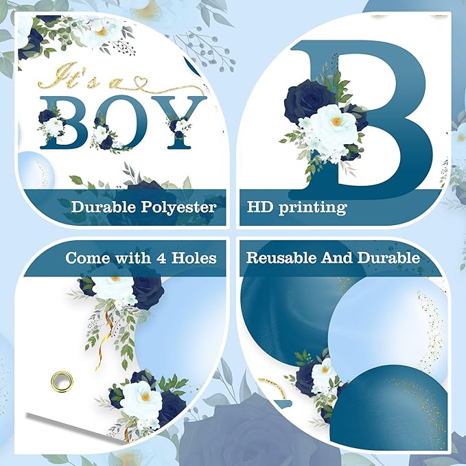 Floral It's a Boy Baby Shower Backdrop Banner Simple Style Flowers Theme Background Decor for Boys Newborn Baby Shower Party Decorations Photo Studio Props Supplies 72x43in-BECKTEN