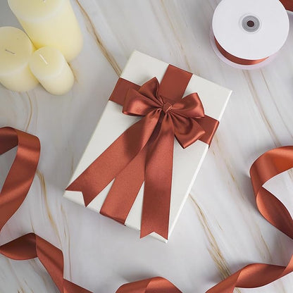 MEEDEE Rust Satin Ribbon 1-1/2 inch Rust Ribbon Double Faced Satin Ribbon by 50 Yards Rust Red Ribbon for Thanksgiving, Fall Decorating, Wreaths Bow, Crafts, Satin Weddings, Flower Bouquet