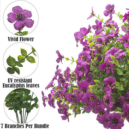 Artificial Fake Flowers for Outdoor Spring Decoration, 16 Bundles Faux Silk Colorful UV Resistant Realistic for Outside Porch Patio Home Yard Garden Planters Pots Window Box (Light Purple)