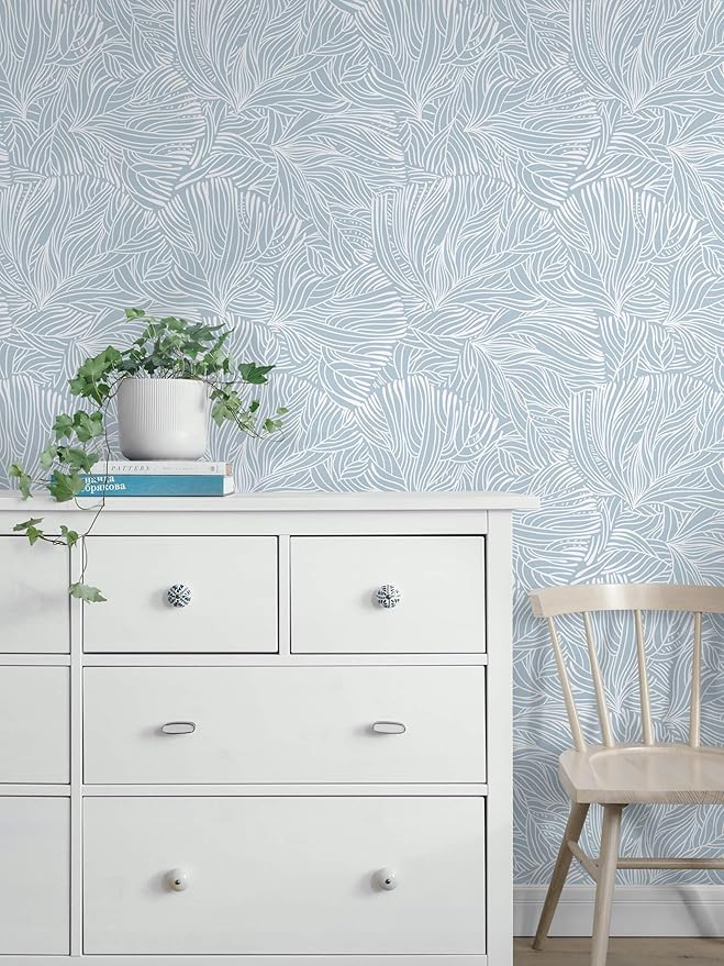 Heroad Boho Peel and Stick Wallpaper Blue Floral Contact Paper Modern Removable Self-Adhesive Wallpaper for Bedroom Living Room Cabinets Decoration Thicken Vinyl Roll Renter Friendly 17.3" x 98"