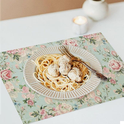 Pink Flowers Placemats Set of 6, 17x12 Inch Rustic Spring Floral Blossom Natural Romantic Table Mats for Home Party Kitchen Dining Decor