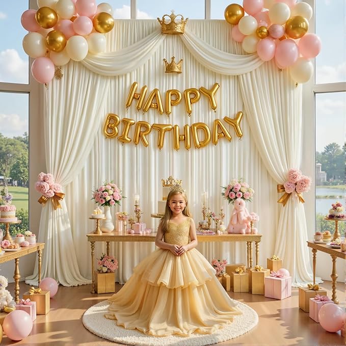 gogoparti 20ft x 12ft Ivory Wrinkle-Free Backdrop Curtain for Wedding Parties, Thick Polyester 4 Panels 5x12ft for Wedding Birthday Baby Shower Halloween Photography Party Background