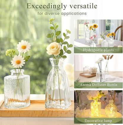 DomeStar 16PCS Glass Bud Vases Set, Small Small Flower Vase for Centerpieces, Vintage Clear Bud Vases in Bulk for Rustic Wedding Centerpieces Home Table Flower Decor