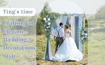 Ting's time Artificial Wedding Arch Flowers Kit (Set of 5)-2Pcs Floral Swag Arrangement 3Pcs Fabric Drap for Wedding Ceremony Reception Backdrop Decoration Blue