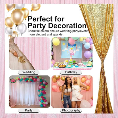 Pink Sequin Curtains 2FTx8FT 2 Panels Pink Sequin Backdrop Curtain for Parties Glitter Backdrop Photo Background for Wedding Baby Shower