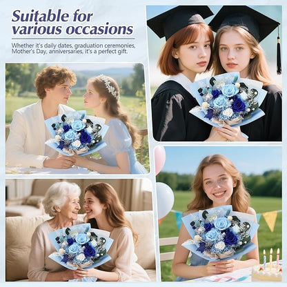 Casaido Preserved Flowers for Delivery, 6 Blue Roses Bouquet, Birthday Gifts for Women, Christmas Rose Gifts for Mom Wife Girlfriend, Forever Real Flowers for Valentines Day Anniversary