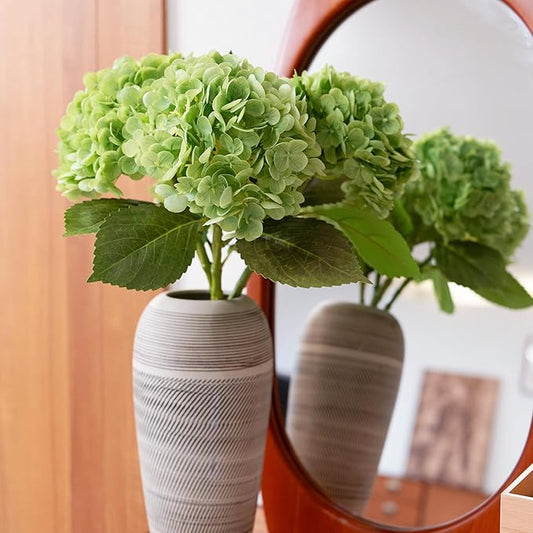 WILD WORKS Artificial Flower Natural Lifelike Real 21 inch Latex Long Stem 4PCS Dark Green Hydrangea Flower Bouquets for Home Party Outdoor Wedding Table Centerpiec Decor