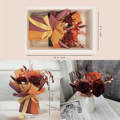HUACHIPLUS Natural Eternal Flowers Gift: Preserved Flowers Bouquet, Anniversary, Birthday, Mom Gifts for her-Flowers for Delivery Prime-Purple Forever flower arrangement (Ancora Red)