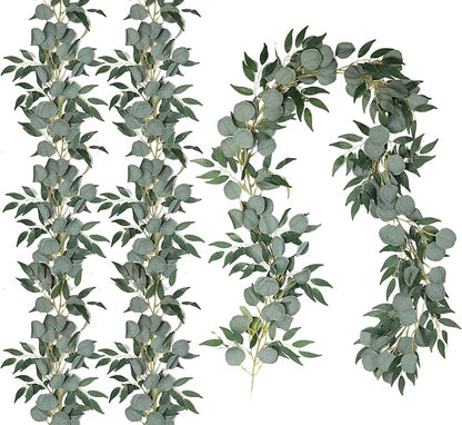 RECUTMS 2Pack Artificial Eucalyptus Garland with Willow Leaves 6Feet Fake Hanging Plant Silk Eucalyptus Willow Leaves Ivy Garland Faux Greenery for Indoor Outdoor Wedding Party Home Table Arch Decor