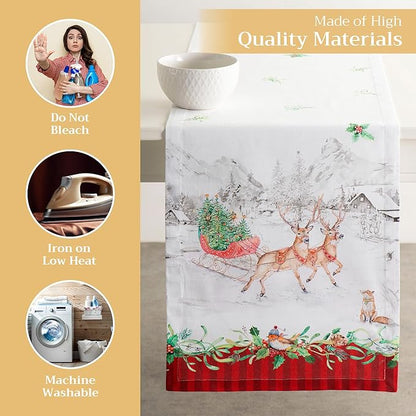 Maison d' Hermine Table Runner 100% Cotton Single Layer Table Runners 72 inches Long for Thanksgiving Christmas Decorations Home Kitchen Dining Party Wedding (Christmas Tradition, 14.5" x 72")