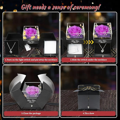Preserved Purple Real Rose-Eternal Flowers Rose Gifts for Mom Grandma Wife Girlfriend on Mothers Day Birthday Valentines Christmas Anniversary Romantic Gifts for Her with I Love You Necklace