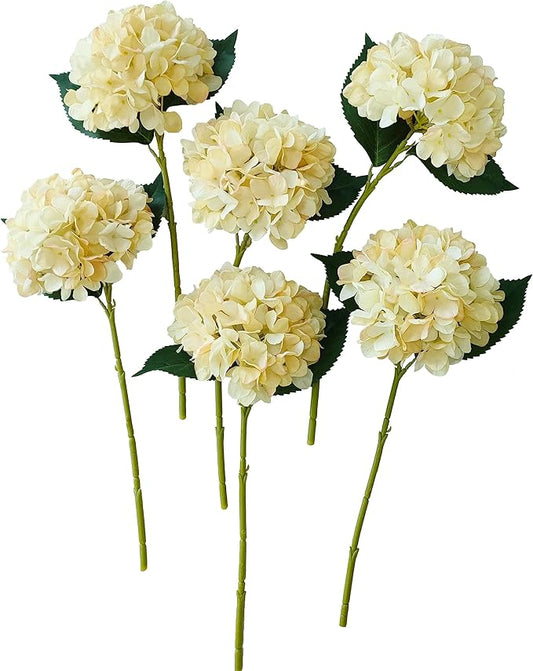 Hydrangea Artificial Flowers,Faux Hydrangea Flowers,Artificial Hydrangeas Flowers with Stems,Fake Hydrangeas,Silk Hydrangeas Flowers with Stems for Home Decor (10, Champagne)