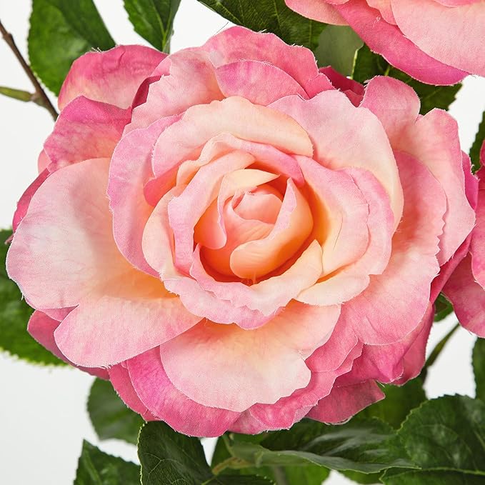 Hollyone 3Pcs Light Pink Roses Artificial Flowers Bouquets 26.3" Fake Flower Arrangements Silk Flowers Rose with Long Stem Floral Branch Faux Roses Flowers for DIY Table Centerpieces Home Decor