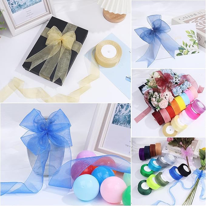 1-1/2 Inch x 50 Yards Sheer Organza Ribbon Chiffon Ribbon for Gift Wedding Flower Bouquet Wrapping Decorations Crafts (Champagne)