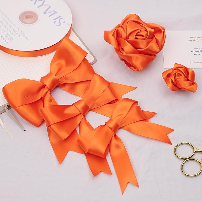 Double Faced Orange Satin Ribbon, 7/8 Inch X 50 Yards Polyester Ribbon for Gift Package Wrapping, Crafts, Bow Making, Sewing, Flower Bouquet, Wedding Party Decor