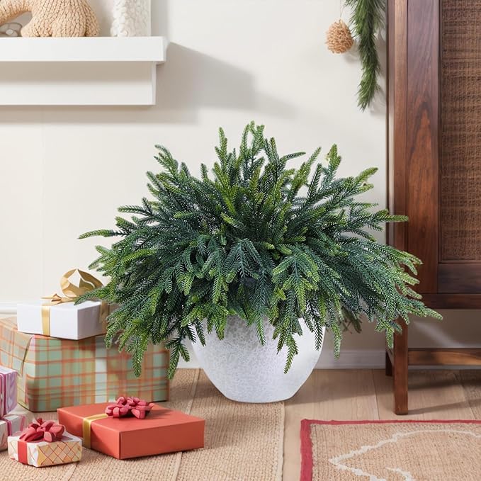24 Pcs Pine Branches - Real Touch Artificial Pine Stems - Christmas Greenery Picks for DIY Wreaths Garlands Vase Arrangements, Indoor Outdoor Christmas Decor