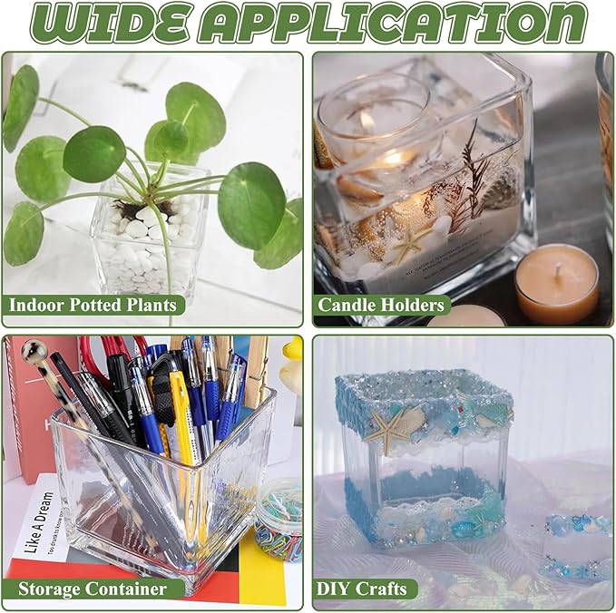 6 Pack 5 x 5 x 5 Inch Square Glass Vases, Clear Square Vases for Centerpiece, Cube Flower Vase for Candle Holder Events Wedding Party Home Decoration