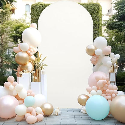 7.2FT Ivory Arch Cover - Polyester Fitted Wedding Arch Stand Covers Round Top Chiara Arch Backdrop Cover for Birthday Party Banquet Photo Background Decoration