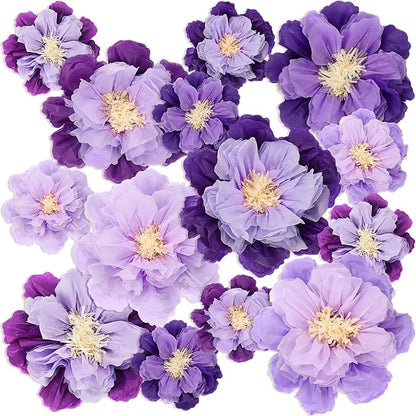 MotiMind 12 Pcs Large Colorful Tissue Paper Flowers 20" 10'' Giant Fiesta Paper Flowers Mexican Pom for Carnival Party Wall Backdrop Decoration Wedding Birthday(Gradient Purple)