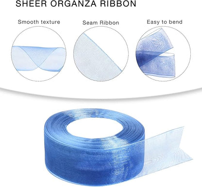 1.5 inch Sheer Organza Ribbon Blue Chiffon Ribbon for Gift Wrapping Christmas Halloween Decoration Wedding Bouquet Crafts 50 Yards