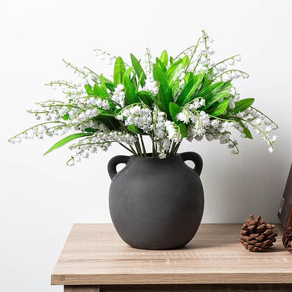 6in Ceramic Vase with Handle - Short Ball Vase - Vintage Terracotta Flower Vases for Home Decor Decorative Porcelain vase - Farmhouse Vase for Living Room Shelf Decor Table, Lyeec
