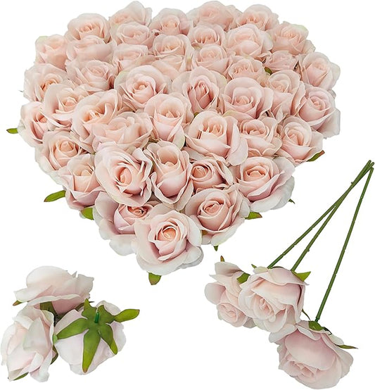 Artificial Satin Rose Flower Heads,42 Pcs Silk Rose Heads with Stems,3.5'' Rose Artificial Flowers Bulk,Artificial Rose Flower Heads for DIY Crafts Bouquet (42, Fall Pink)